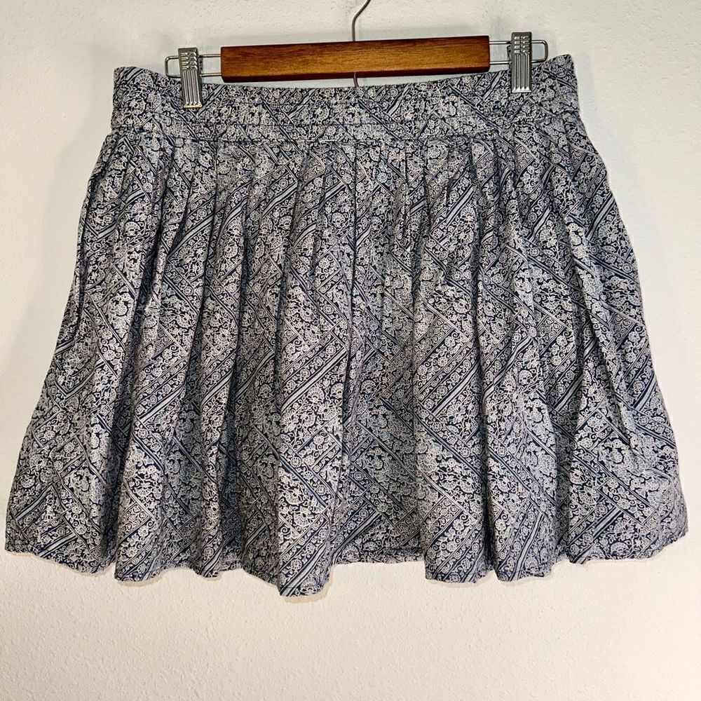 American Eagle Womens Blue & White Linen Blend Boho Pleated Elastic Waist Skirt - Picture 9 of 9